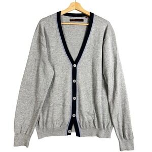 Perry Ellis Mens Gray‎ Varsity Tennis V-Neck Button Front Cardigan Sweater L